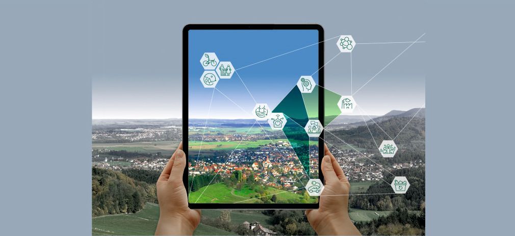 vorläufiges Titelbild Wissenschaftstagung Landschaft durch ein Tablet sehen
